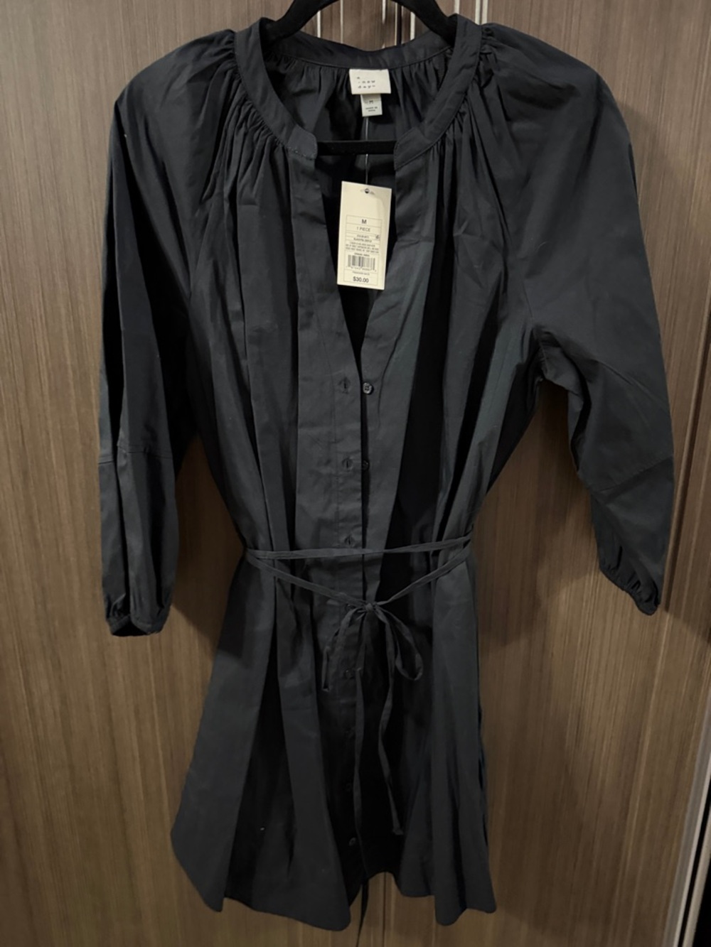 a new day Black Button-Front Midi Shirt Dress with Tie Waist